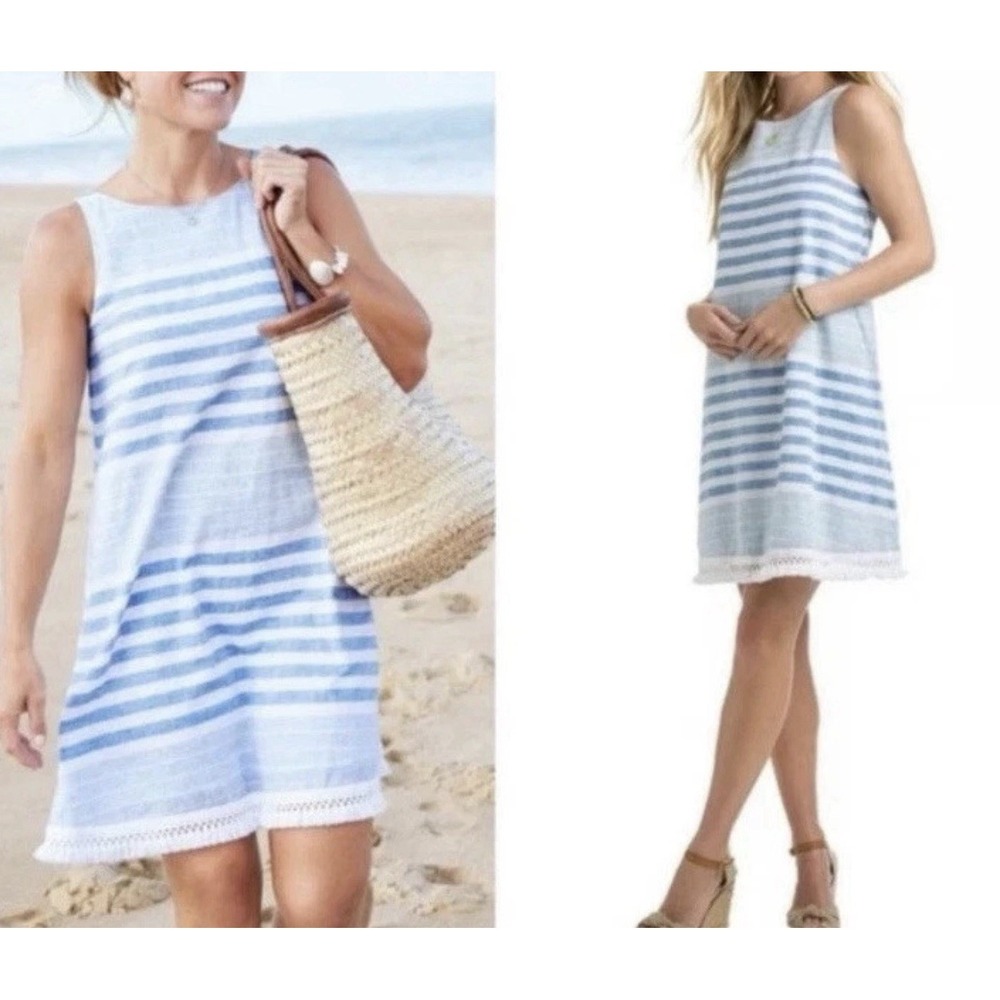 Vineyard Vines Swing Dress Womens 2 Striped Linen Blend Preppy Casual Beach New